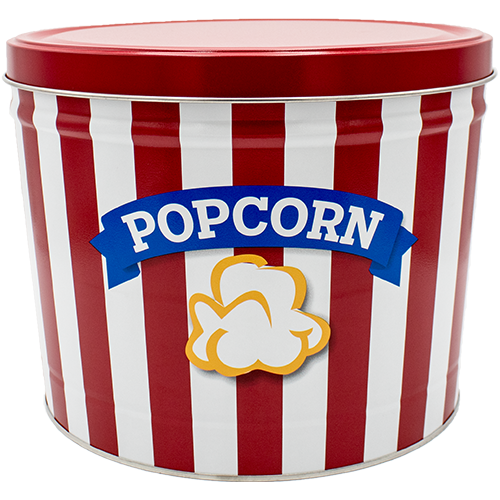 2 Gallon Popcorn Tin - Popcorn Red and White Stripe FLAVOR