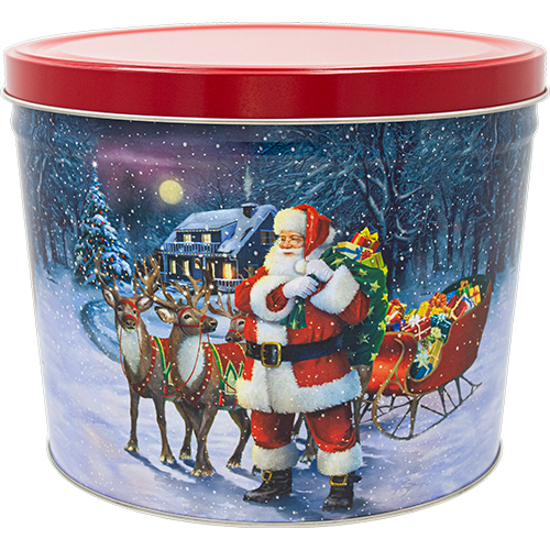 Christmas 2 Gallon Popcorn Tin - Santa with Reindeer BUTTER ONLY